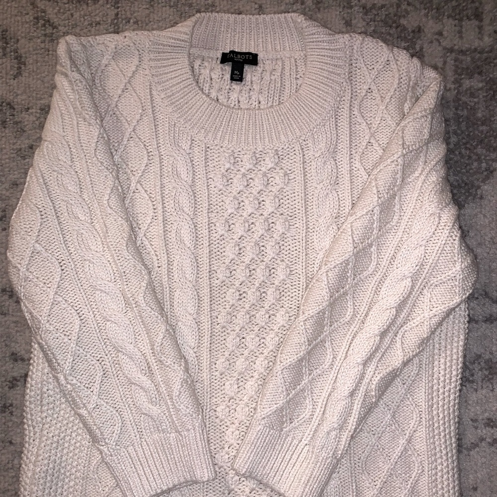 Talbots 3/4 sleeve cream colored cable knit sweater size PM